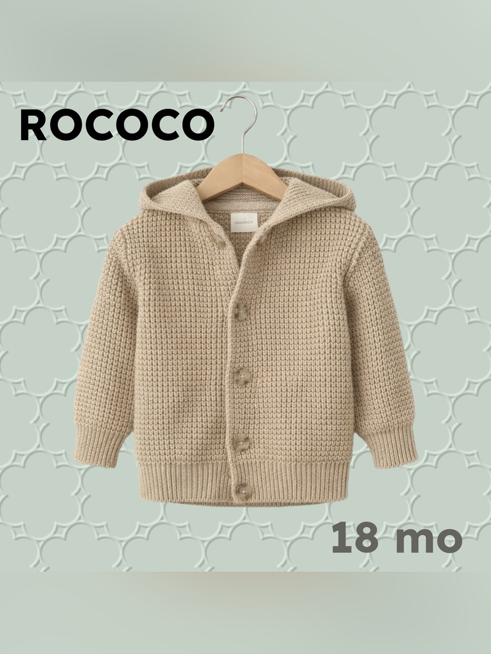👍GUC ROCOCO | 18 mo| Nordic Cozy Unisex Toddler Knit Hooded tan Cardigan